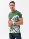 Ombre Clothing Tmavě zelené pánské batikované tričko Ombre Clothing