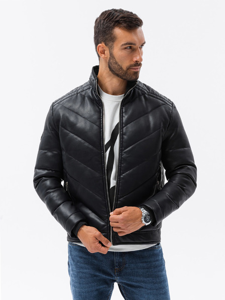 Ombre Clothing Černá pánská zimní prošívaná bunda Ombre Clothing