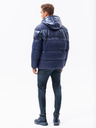 Ombre Clothing Tmavě modrá pánská prošívaná zimní bunda s kapucí Ombre Clothing