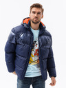 Ombre Clothing Tmavě modrá pánská prošívaná zimní bunda s kapucí Ombre Clothing