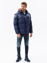 Ombre Clothing Tmavě modrá pánská prošívaná zimní bunda s kapucí Ombre Clothing