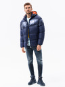Ombre Clothing Tmavě modrá pánská prošívaná zimní bunda s kapucí Ombre Clothing