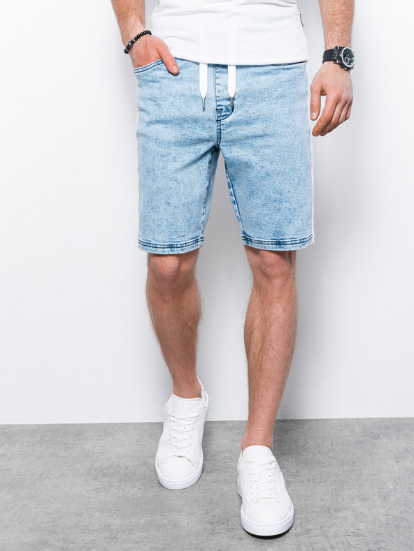 Ombre Clothing Světle modré pánské džínové kraťasy Ombre Clothing W363
