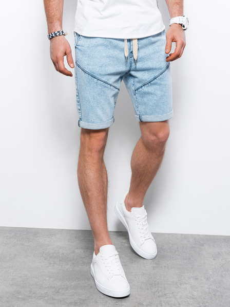 Ombre Clothing Světle modré pánské džínové kraťasy Ombre Clothing W361