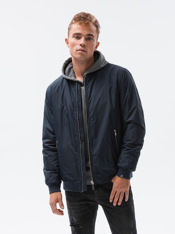 Ombre Clothing Tmavě modrá pánská přechodná bunda Ombre Clothing