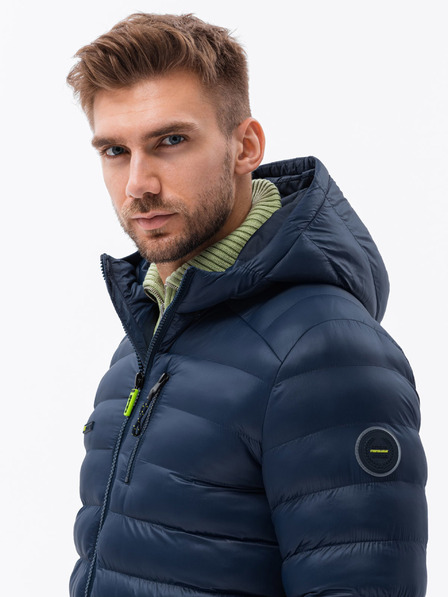 Ombre Clothing Pánská prošívaná bunda s kapucí - tmavě modrá V3 C549