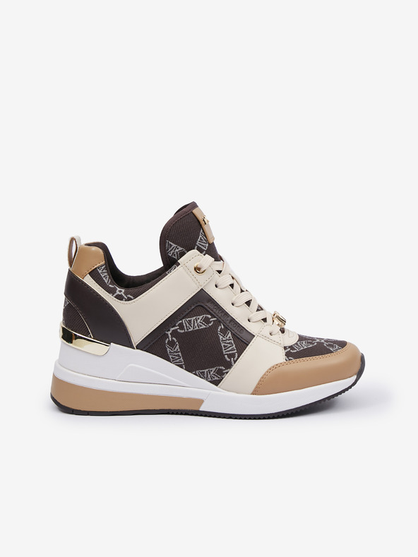Michael Kors Béžovo-hnědé dámské kožené tenisky na klínku Michael Kors Georgie Trainer