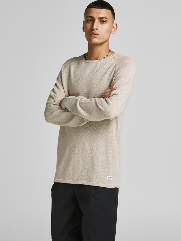 Jack & Jones Krémový pánský basic svetr Jack & Jones Ehill