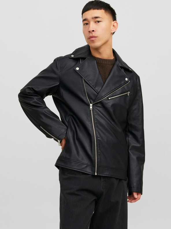 Jack & Jones Černá pánská koženková bunda Jack & Jones Rocky