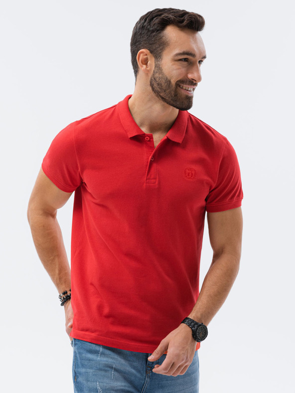 Ombre Clothing Červené pánské basic polo tričko Ombre Clothing