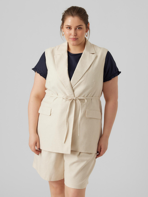 Vero Moda Curve Krémová dámská vesta s příměsí lnu VERO MODA CURVE Lillmae