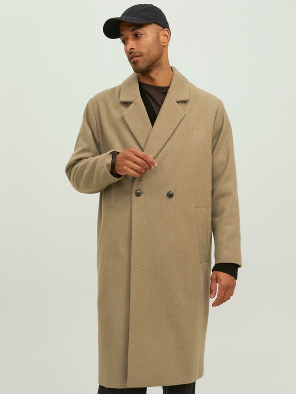 Jack & Jones Béžový pánský kabát s příměsí vlny Jack & Jones Harry