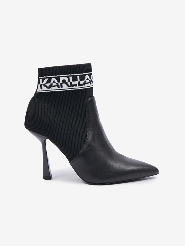 Karl Lagerfeld Černé dámské kotníkové boty na podpatku s koženými detaily KARL LAGERFELD Pandara