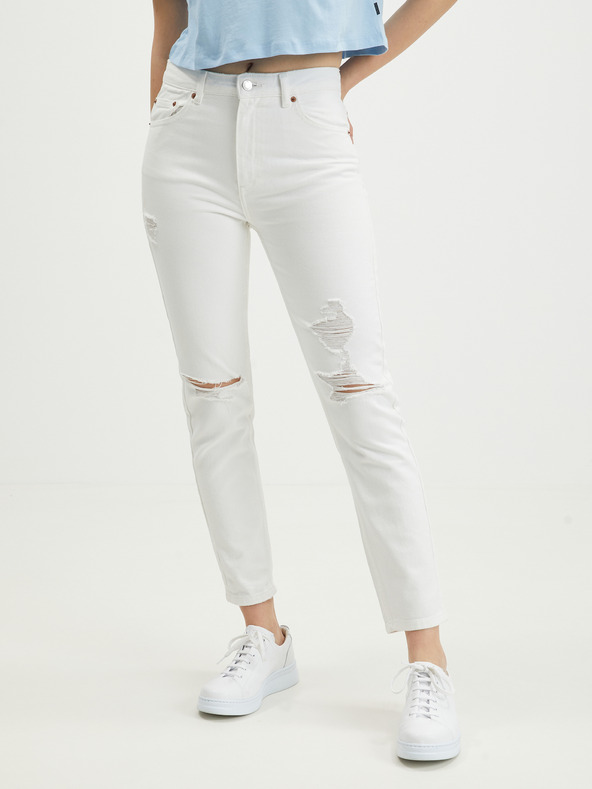TALLY WEiJL Bílé slim fit džíny s potrhaným efektem TALLY WEiJL