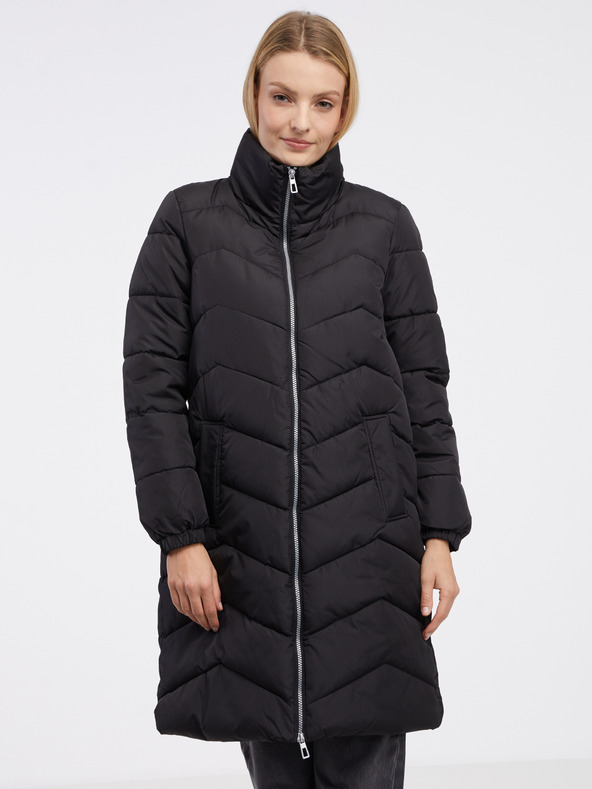 Vero Moda Černý dámský zimní prošívaný kabát VERO MODA Liga