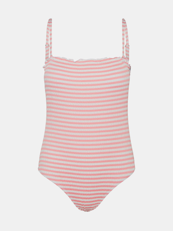 Vero Moda Bílo-růžové pruhované jednodílné plavky VERO MODA Emily