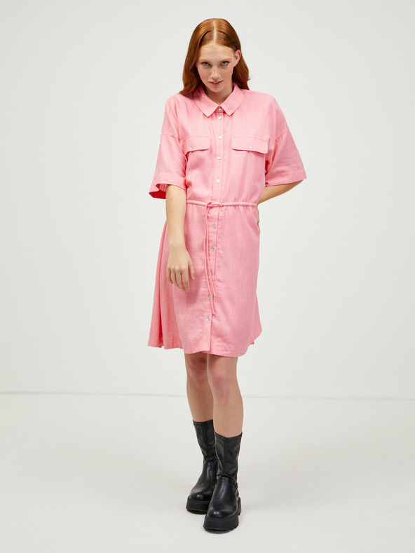 Vero Moda Růžové košilové šaty s příměsí lnu VERO MODA Haf