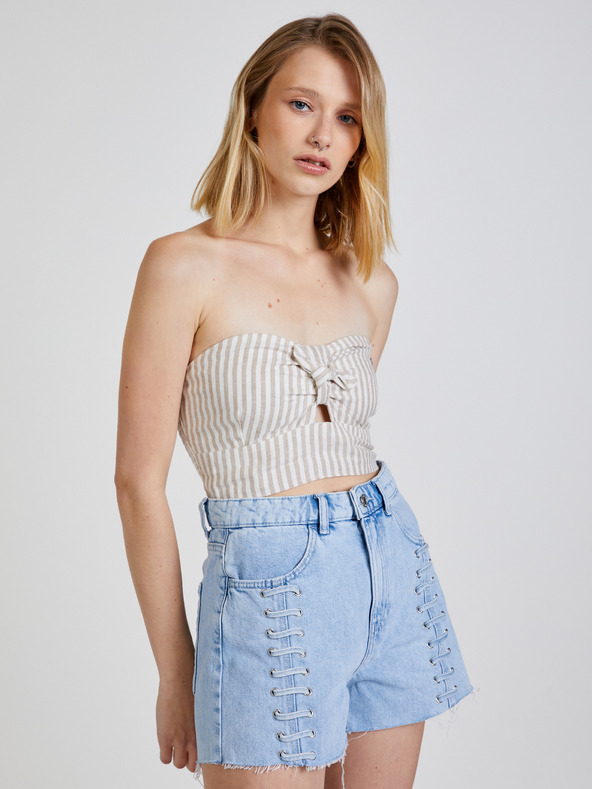 TALLY WEiJL Béžový dámský pruhovaný cropped top TALLY WEiJL