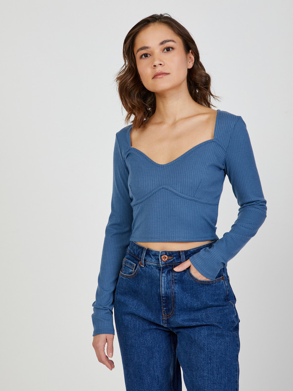 TALLY WEiJL Modré dámské žebrované cropped tričko TALLY WEiJL