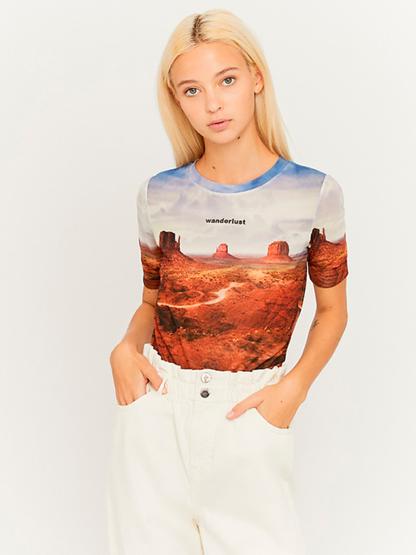 TALLY WEiJL Modro-hnědý průsvitný crop top TALLY WEiJL