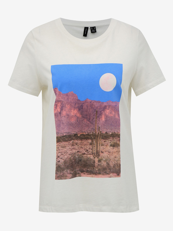 Vero Moda Bílé tričko s potiskem VERO MODA Desert