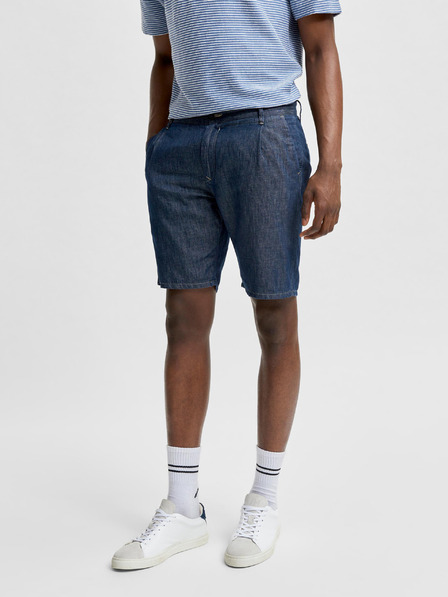 SELECTED Tmavě modré chino kraťasy s příměsí lnu Selected Homme Clay