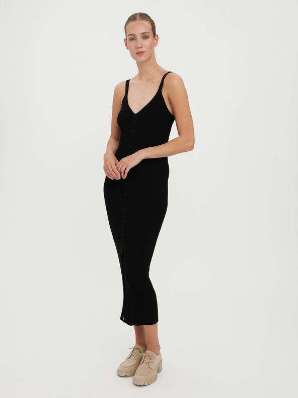 Vero Moda Černé žebrované pouzdrové midišaty na ramínka VERO MODA Uzuri