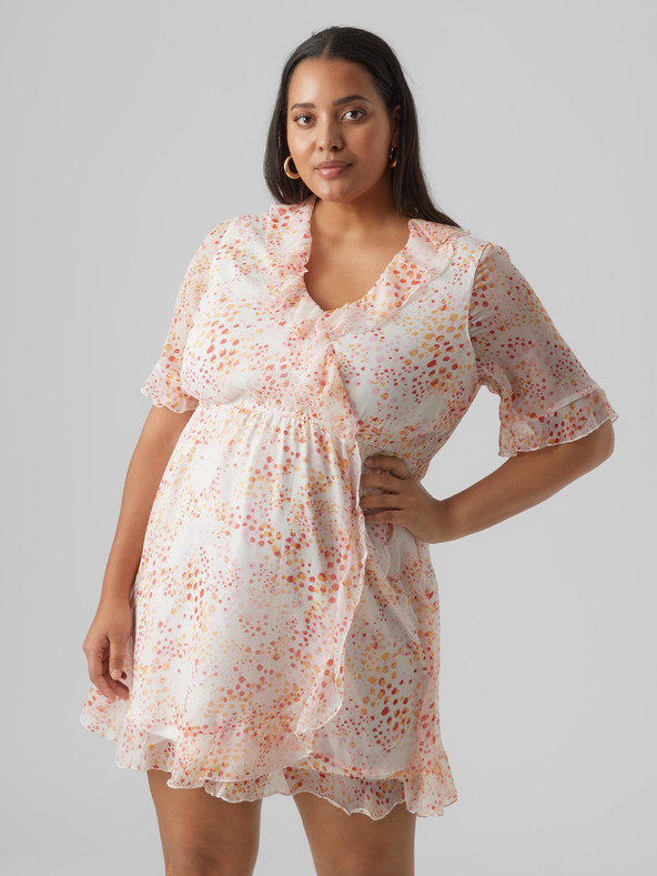 Vero Moda Curve Oranžovo-bílé dámské vzorované šaty VERO MODA CURVE Dora