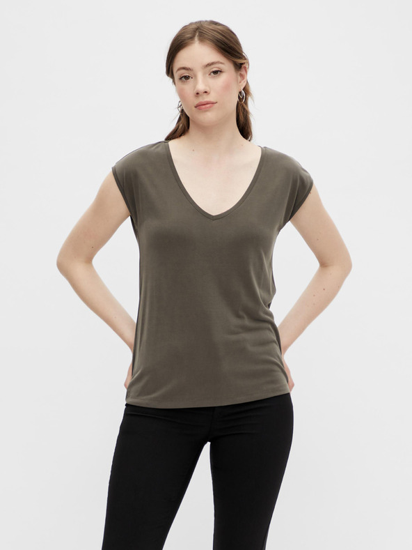 Pieces Khaki basic tričko Pieces Kamala