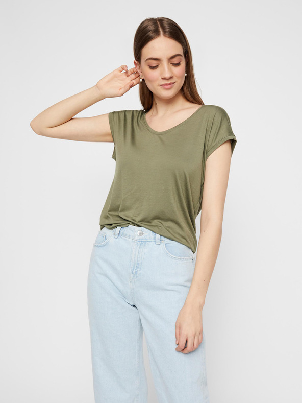 Pieces Khaki basic tričko Pieces Billo