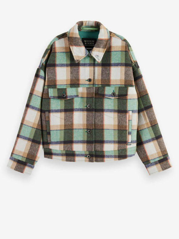Scotch & Soda Zelená dámská kostkovaná lehká bunda s příměsí vlny Scotch & Soda
