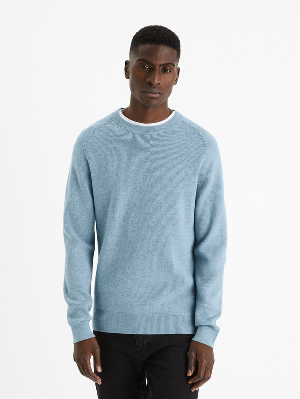 Celio Světle modrý pánský basic svetr Celio Femoon