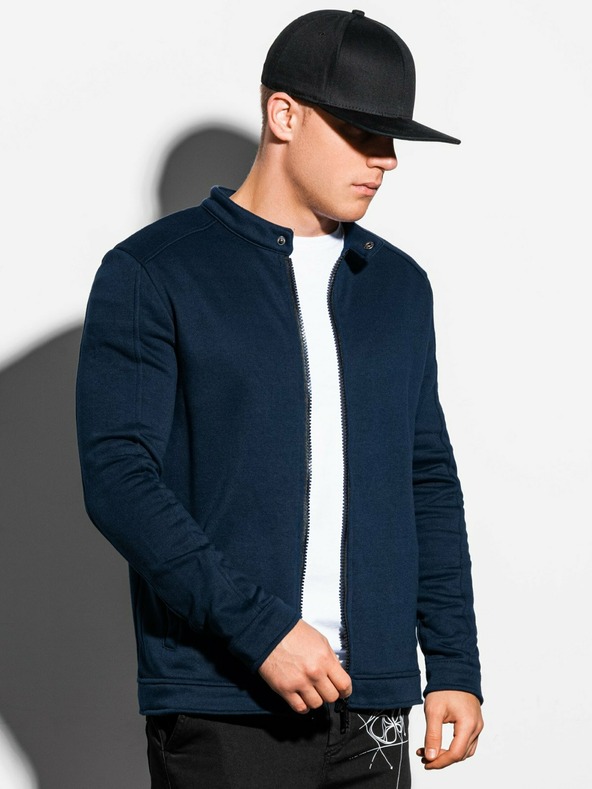 Ombre Clothing Pánská mikina na zip bez kapuce B1071 - námořnická