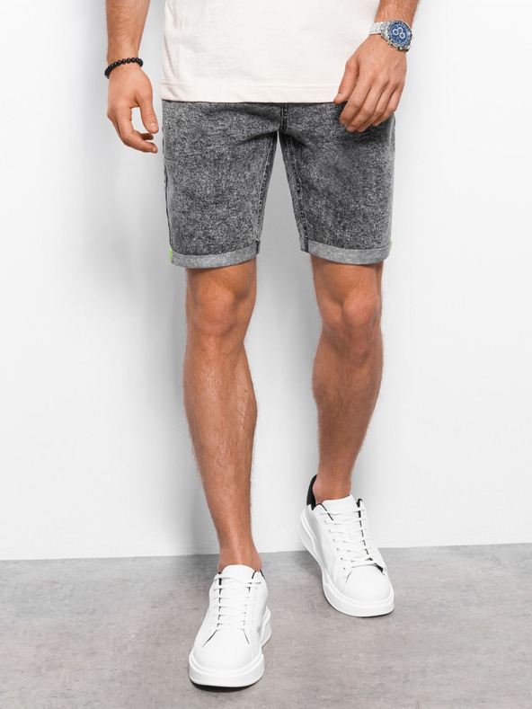 Ombre Clothing Tmavě šedé pánské džínové kraťasy Ombre Clothing