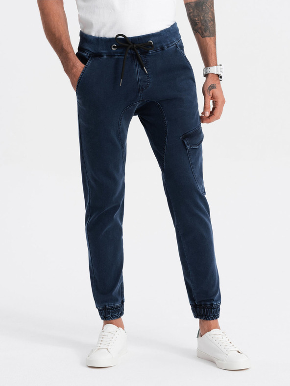 Ombre Clothing Tmavě modré pánské cargo kalhoty Ombre Clothing