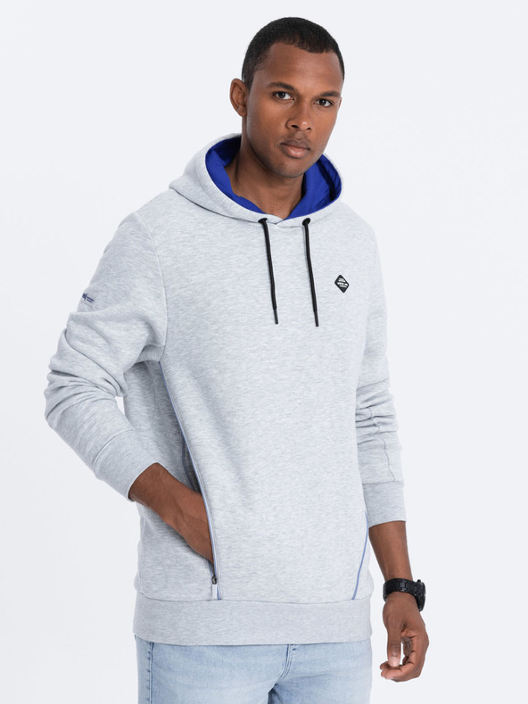 Ombre Clothing Světle šedá pánská mikina s kapucí Ombre Clothing
