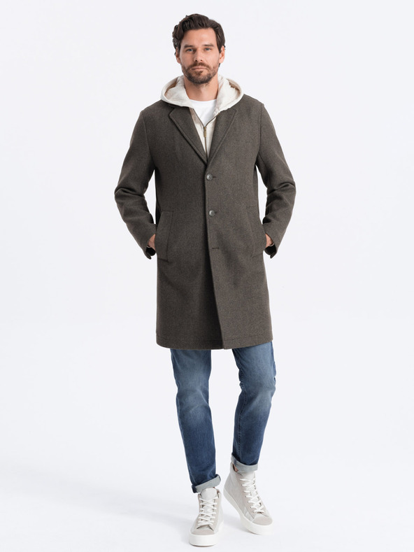 Ombre Clothing Tmavě zelený pánský lehký kabát Ombre Clothing