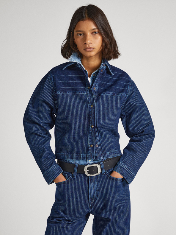 Pepe Jeans Modrá dámská proužkovaná džínová bunda Pepe Jeans Mika Stripe