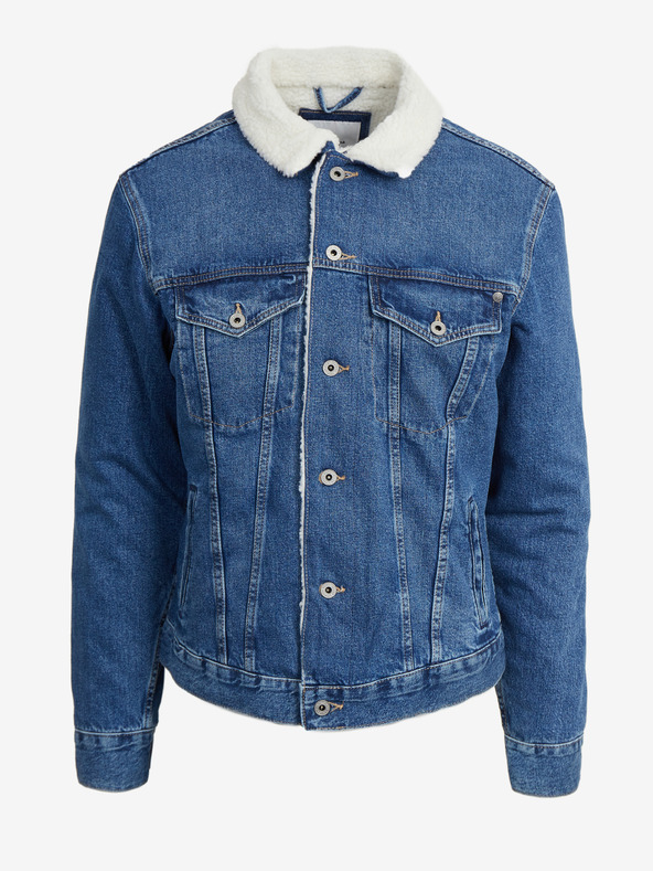 Pepe Jeans Modrá pánská džínová bunda s umělým kožíškem Pepe Jeans Pinner DLX