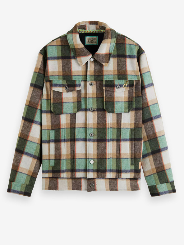 Scotch & Soda Hnědo-zelená pánská košilová bunda s příměsí vlny Scotch & Soda
