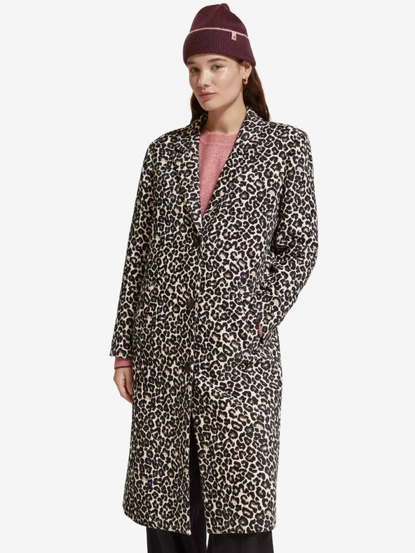 Scotch & Soda Hnědý dámský zimní kabát s leopardím vzorem Scotch & Soda