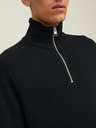Jack & Jones Černý pánský žebrovaný svetr na zip Jack & Jones Perfect