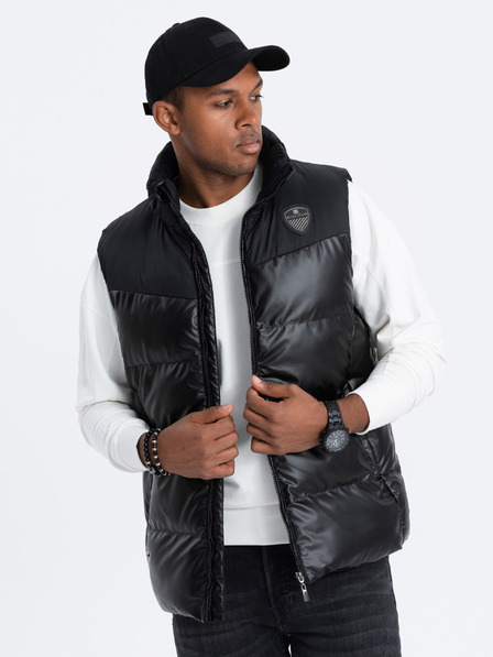 Ombre Clothing Černá pánská prošívaná vesta Ombre Clothing