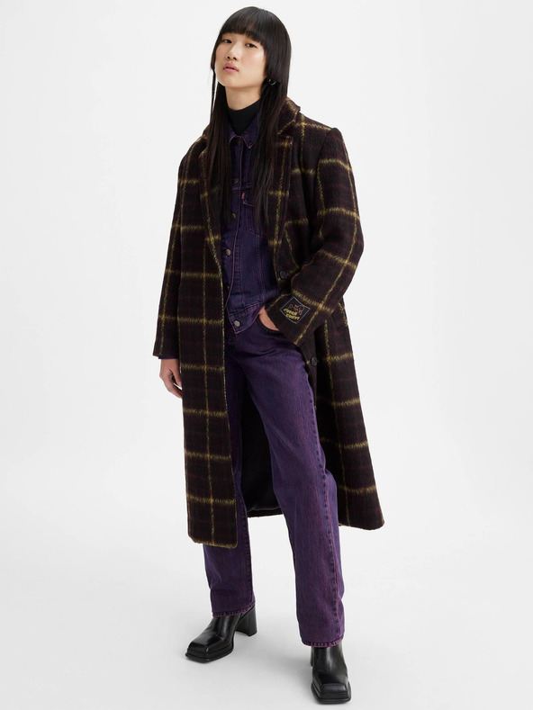 Levi's® Tmavě hnědý dámský kostkovaný kabát s příměsí vlny Levi's® Off Campus Wooly Coat