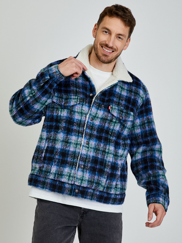 Levi's® Modrá pánská kostkovaná košilová bunda s příměsí vlny Levi's®