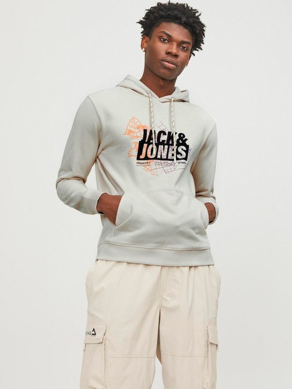 Jack & Jones Krémová pánská mikina s kapucí Jack & Jones Map