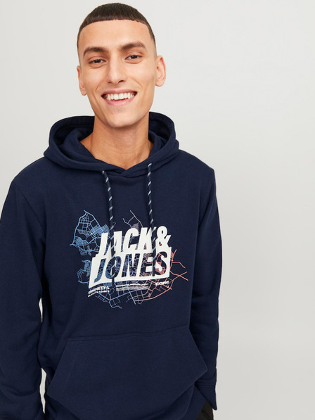 Jack & Jones Tmavě modrá pánská mikina s kapucí Jack & Jones Map