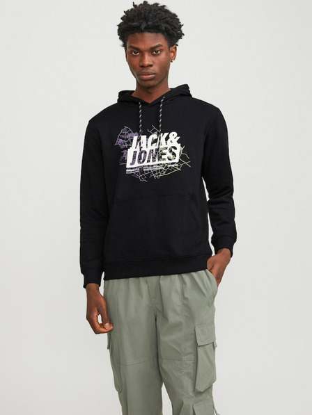 Jack & Jones Černá pánská mikina s kapucí Jack & Jones Map
