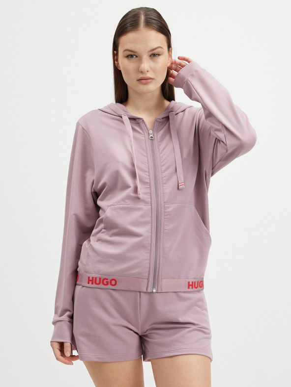 HUGO Starorůžová dámská mikina na zip s kapucí HUGO