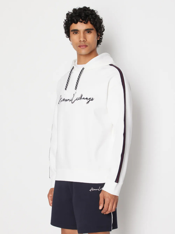 Armani Exchange Bílá pánská mikina s kapucí Armani Exchange